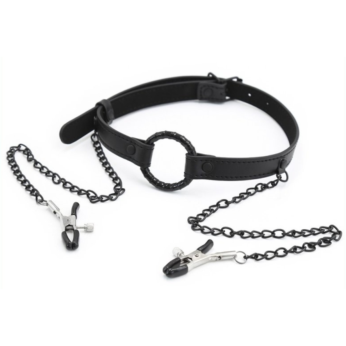 baillon anneau et pince tetons gag nip noir 1