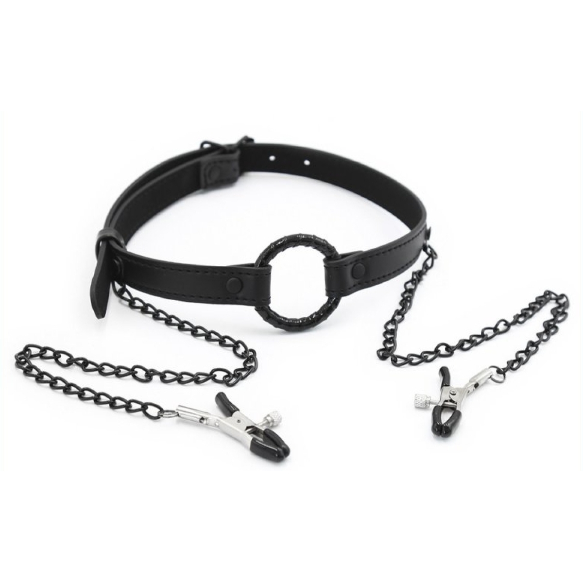 baillon anneau et pince tetons gag nip noir