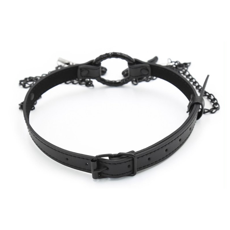 baillon anneau et pince tetons gag nip noir 5
