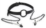 baillon anneau et pince tetons gag nip noir 7