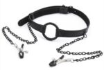 baillon anneau et pince tetons gag nip noir 8