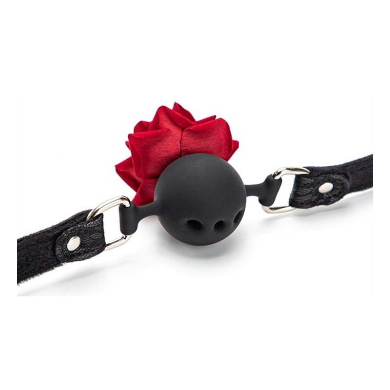 baillon boule avec rose bud gag noir 1
