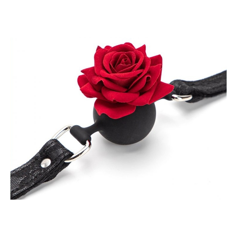 baillon boule avec rose bud gag noir 2