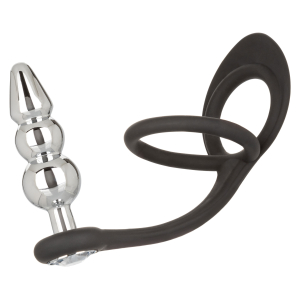 ballstretcher et plug bijou en metal beaded star fucker 8 x 27cm