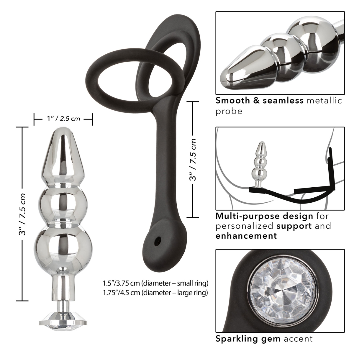 ballstretcher et plug bijou en metal beaded star fucker 8 x 27cm 4