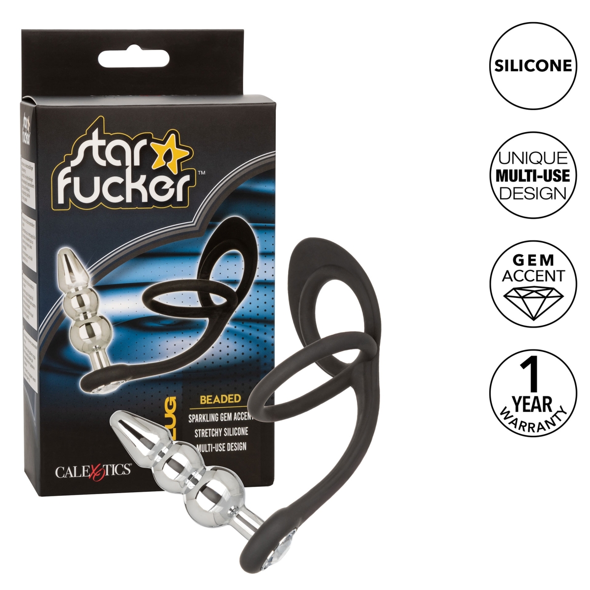 ballstretcher et plug bijou en metal beaded star fucker 8 x 27cm 5