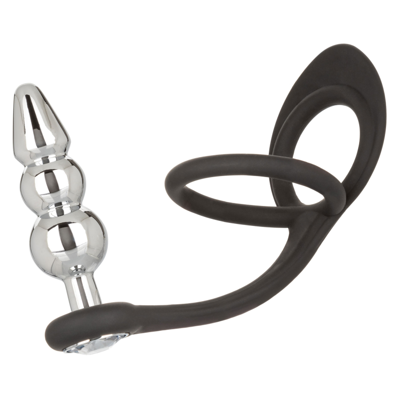 ballstretcher et plug bijou en metal beaded star fucker 8 x 27cm