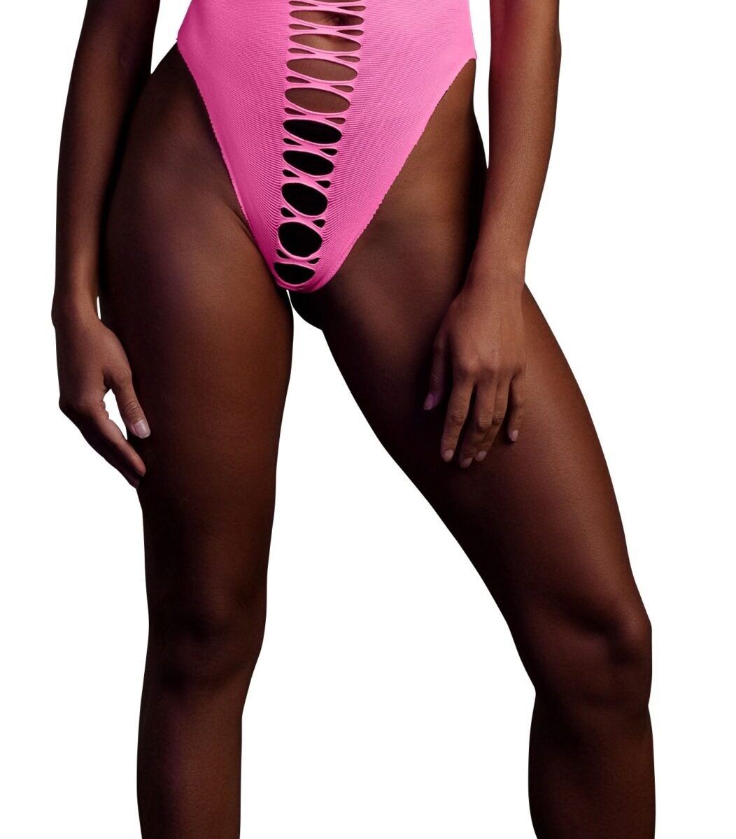 body echancre ouvert a l entrejambe avec dos nu rose fluo scaled
