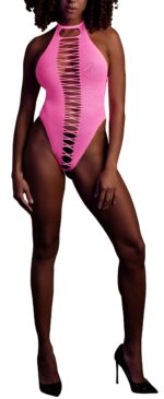 body echancre ouvert a l entrejambe avec dos nu rose fluo scaled