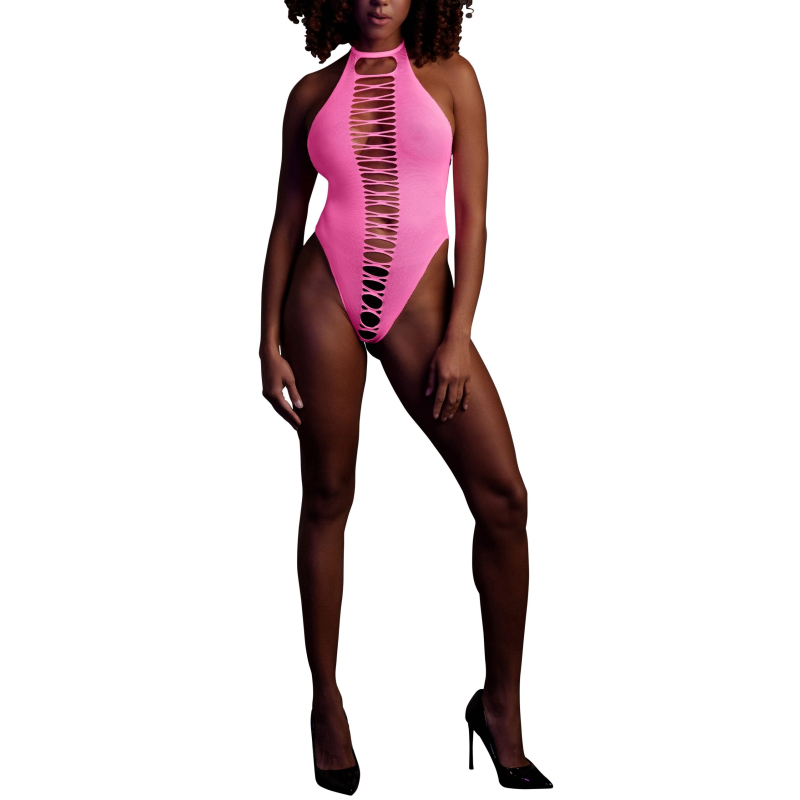 body echancre ouvert a l entrejambe avec dos nu rose fluo scaled