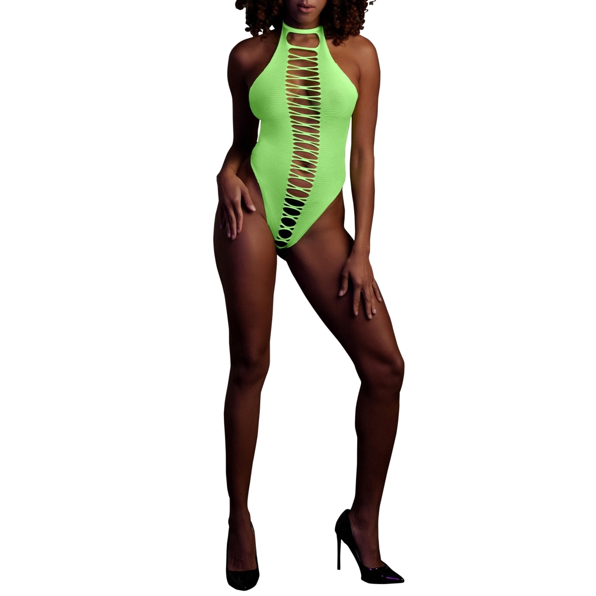 body echancre ouvert a l entrejambe avec dos nu vert fluo scaled