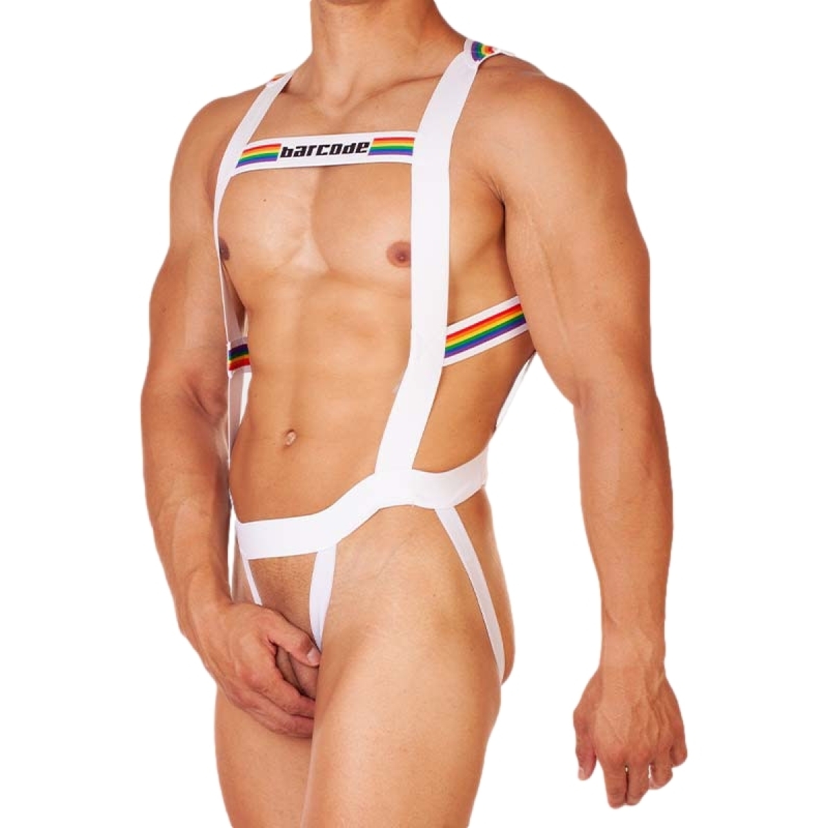 body harnais pride barcode blanc
