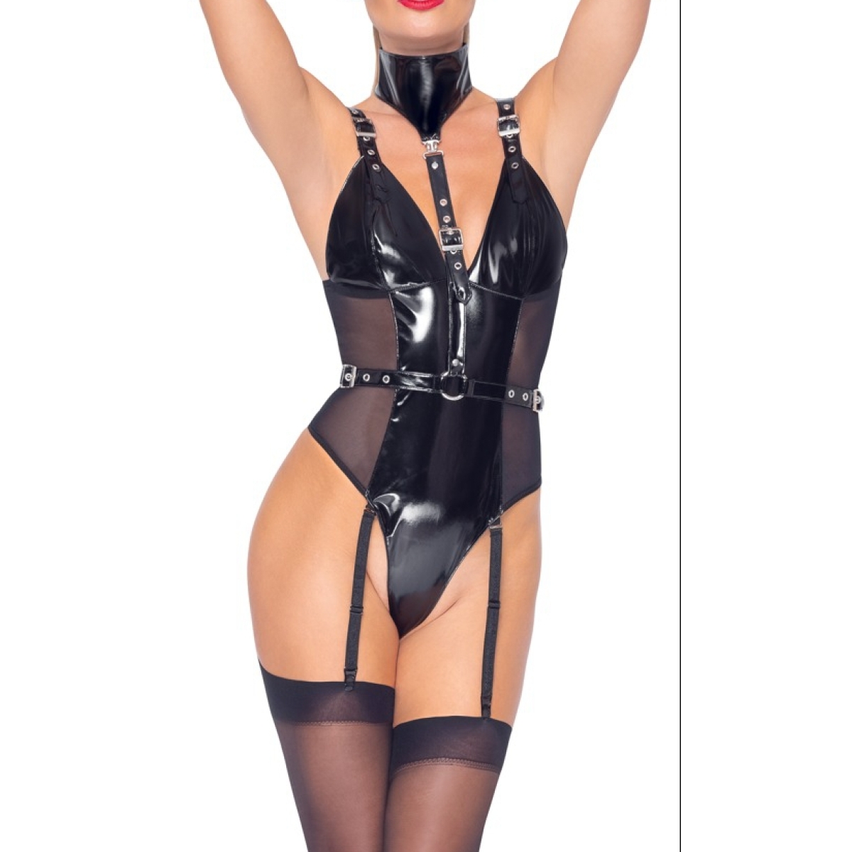 body porte jarretelles vinyl body clap noir 2