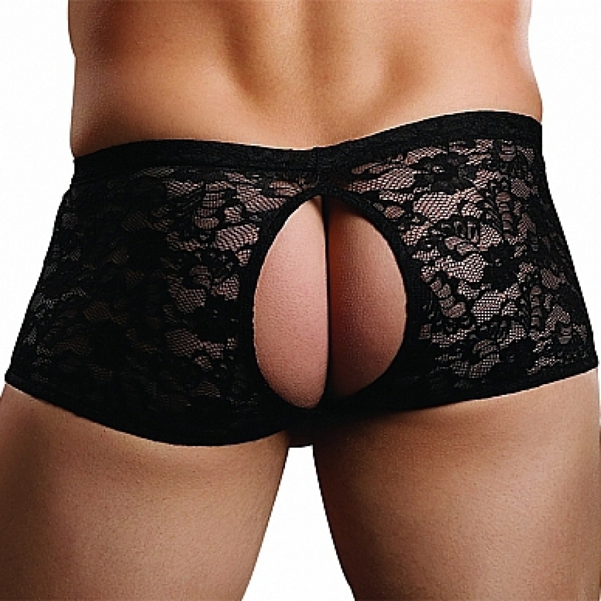 boxer bottomless en dentelle crocthless noir 1