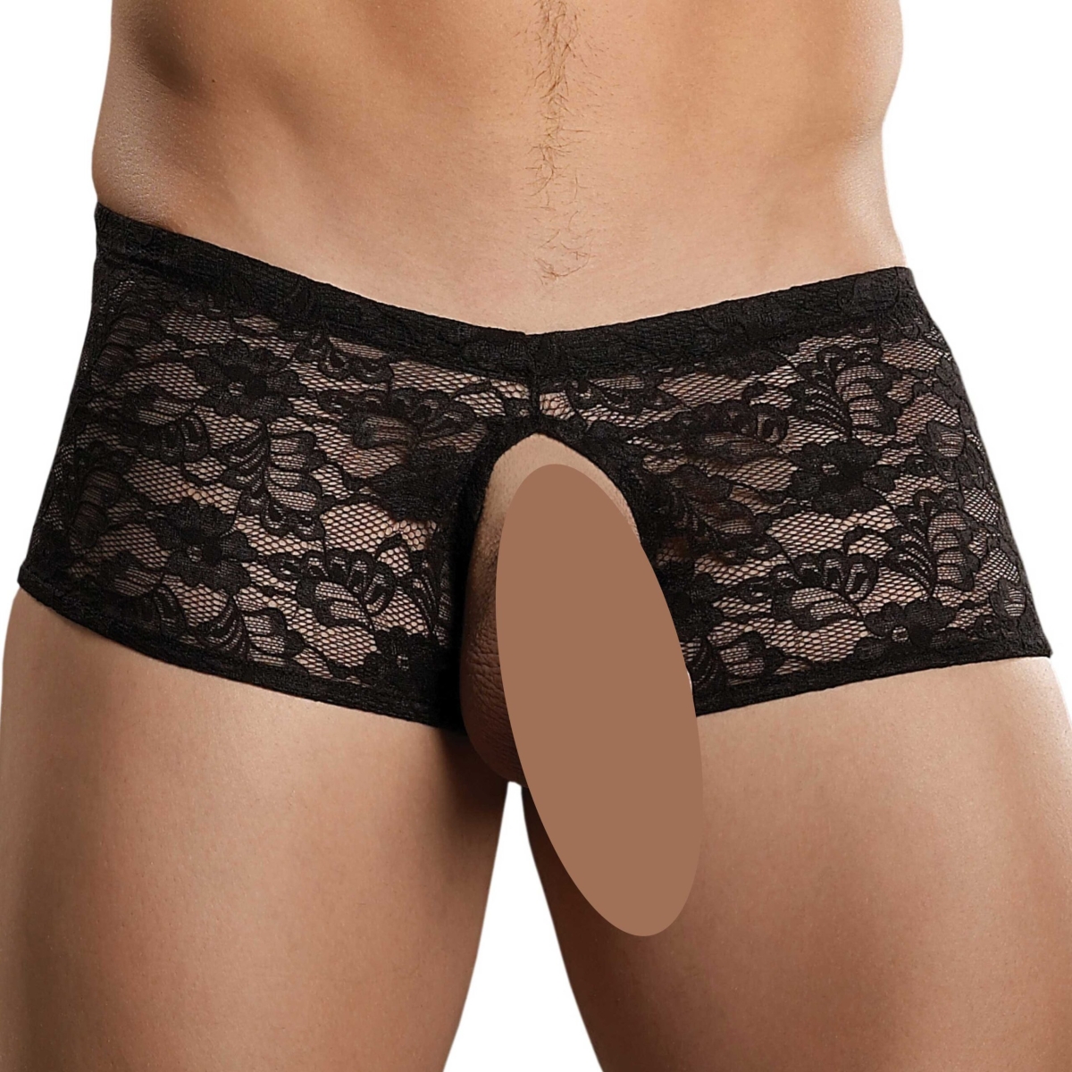 boxer bottomless en dentelle crocthless noir scaled
