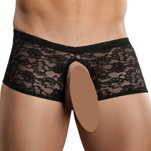 boxer bottomless en dentelle crocthless noir scaled
