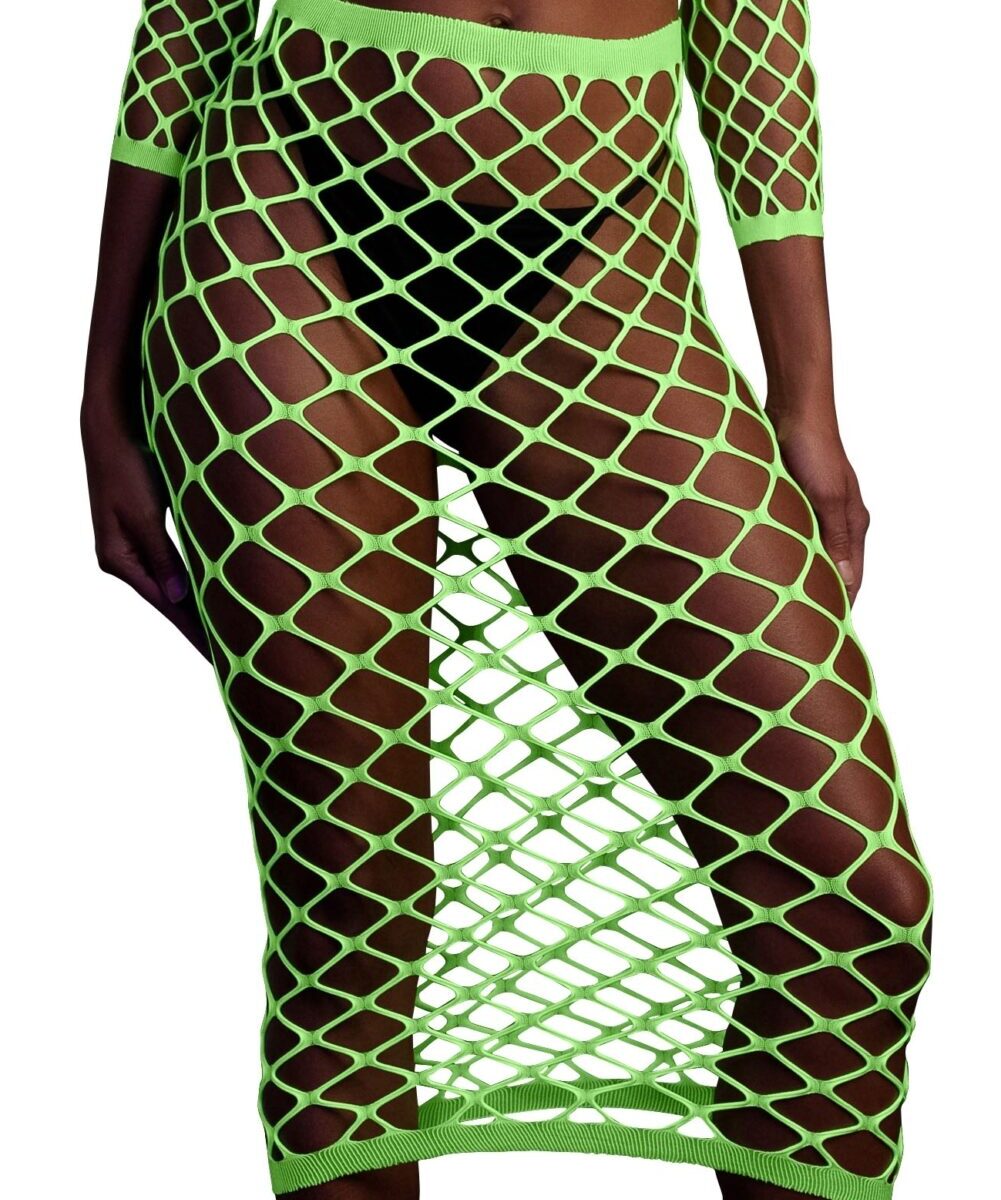 bustier et robe filet epaules denudees vert fluo scaled