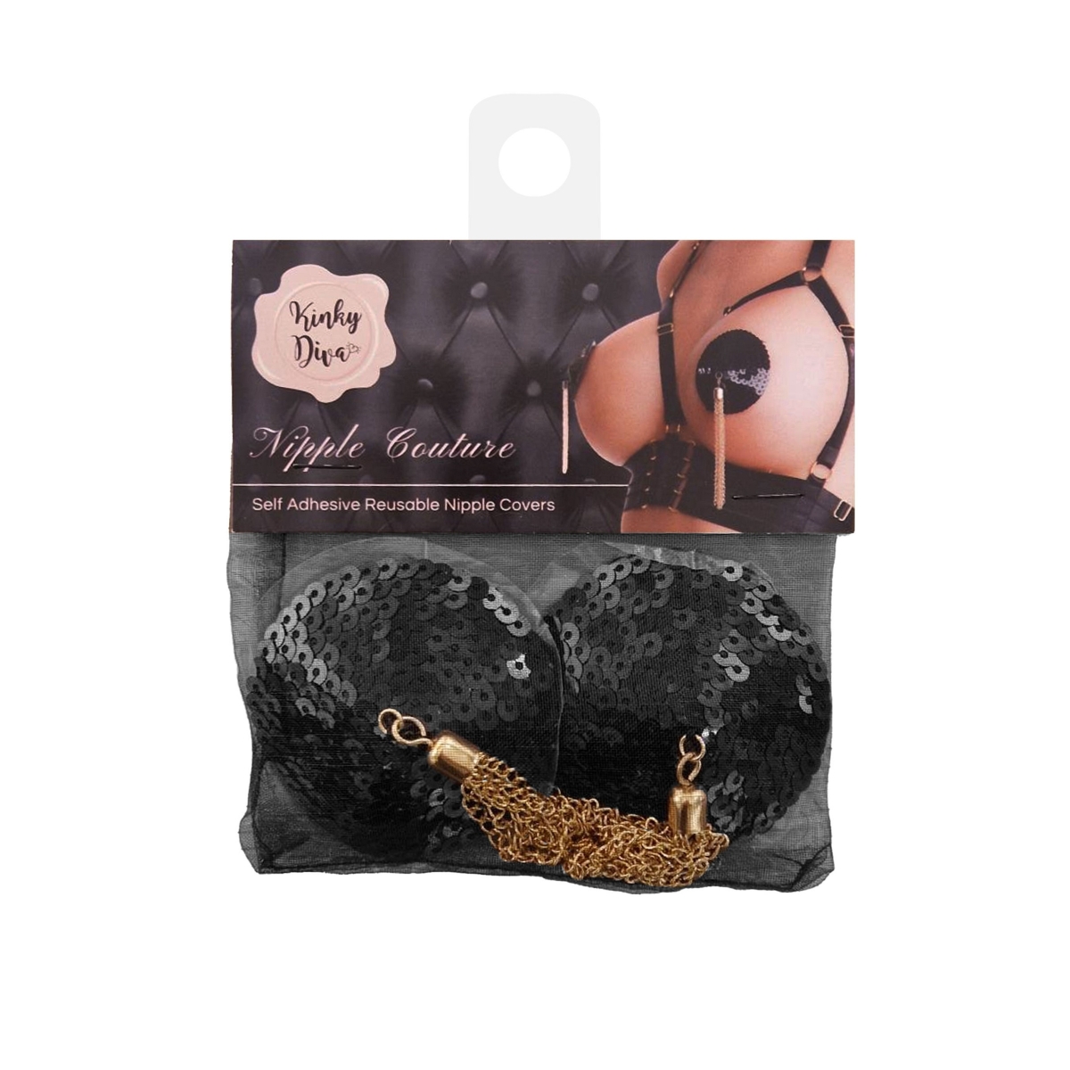 cache tetons sequin avec chaine nipple couture noir 3