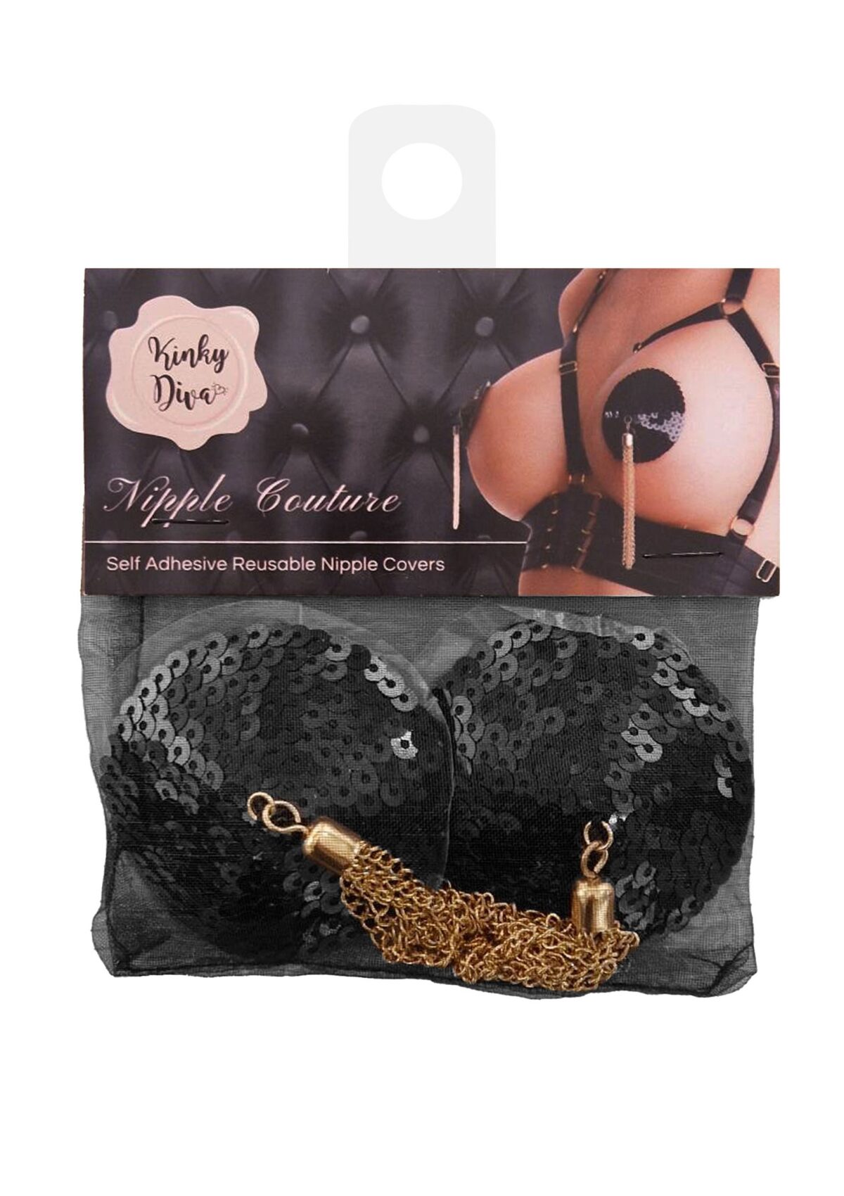 cache tetons sequin avec chaine nipple couture noir 7