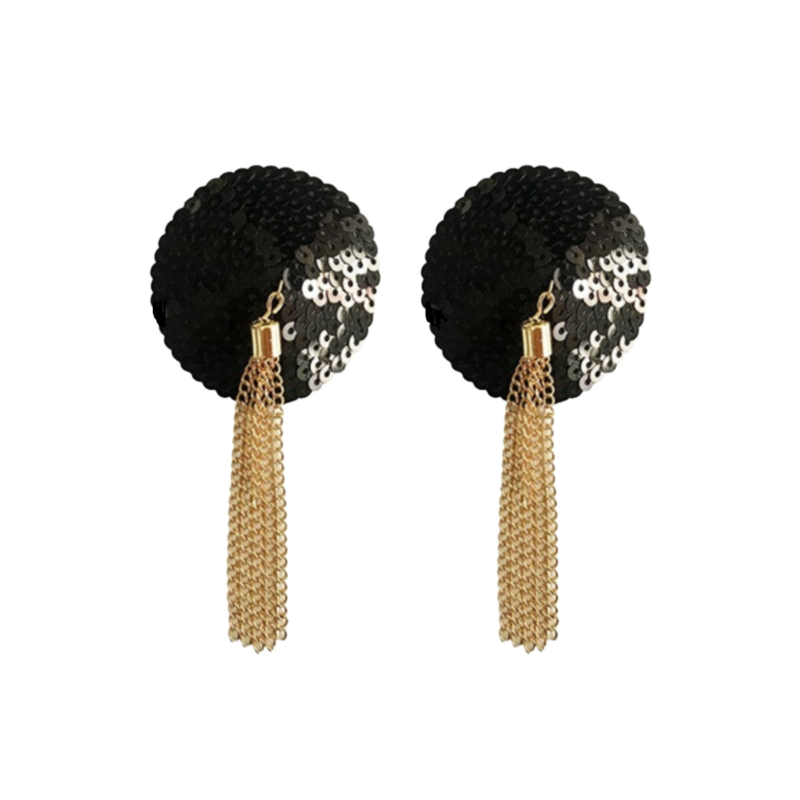 cache tetons sequin avec chaine nipple couture noir