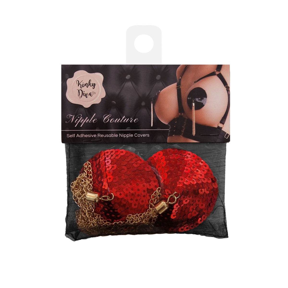 cache tetons sequin avec chaine nipple couture rouge 2