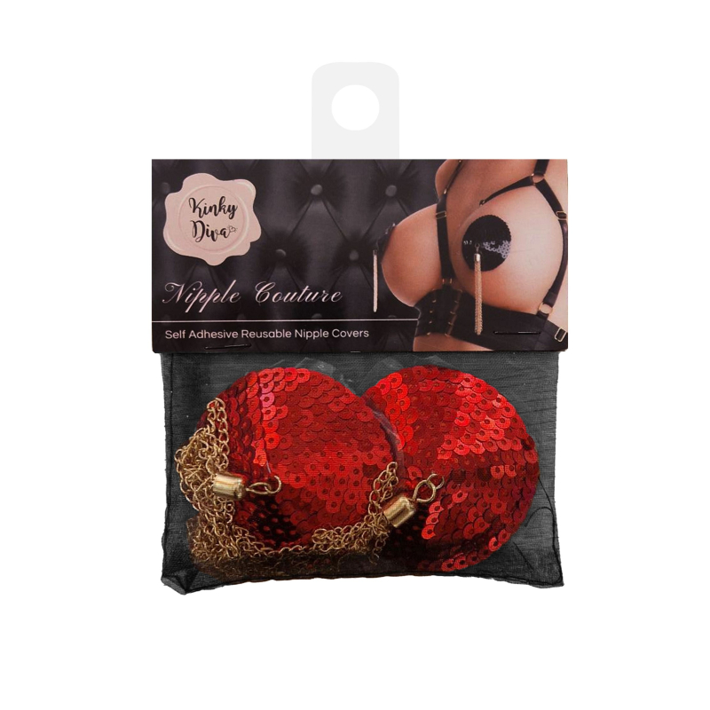 cache tetons sequin avec chaine nipple couture rouge 2
