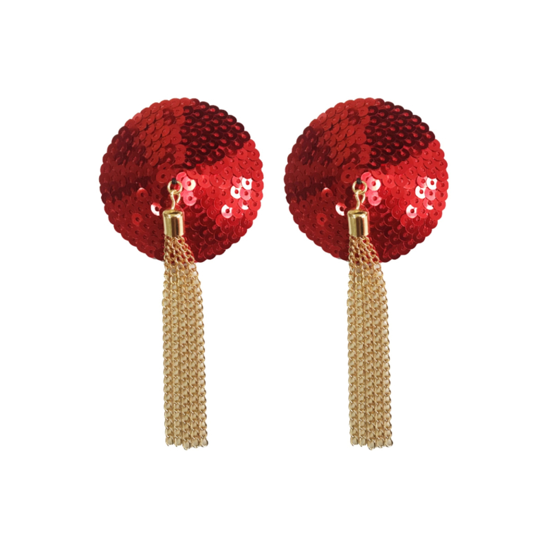 cache tetons sequin avec chaine nipple couture rouge