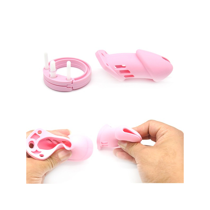 cage de chastete silicone bran 9 x 3cm rose 2