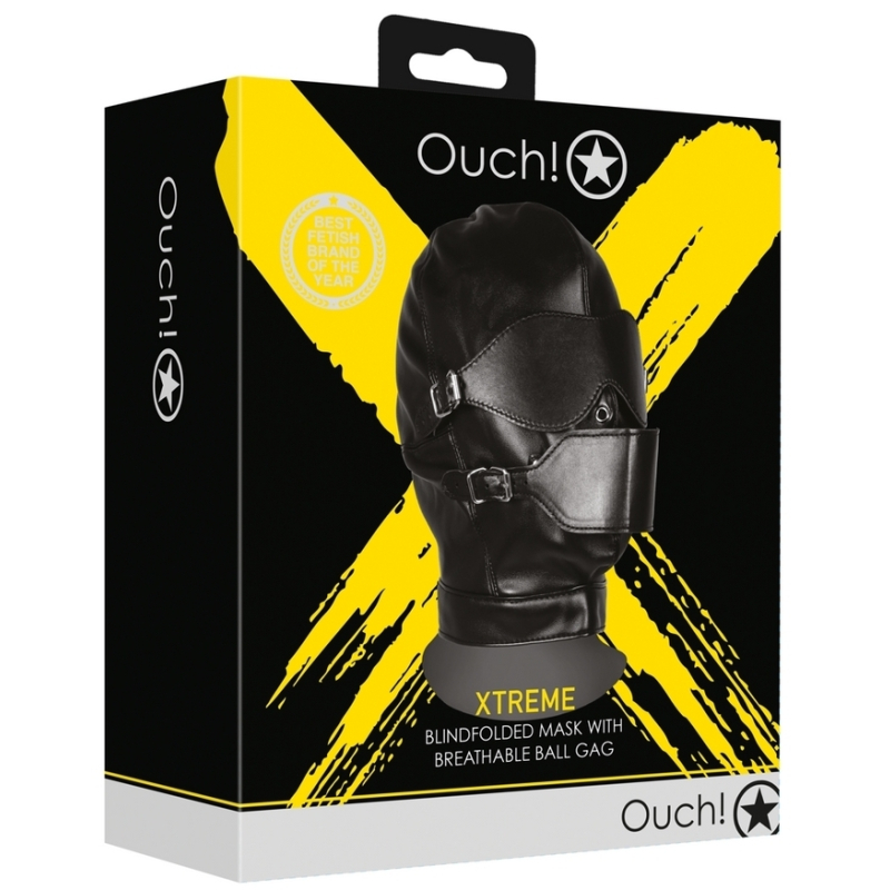 cagoule avec masque et baillon blind mask gag noire ouch 1