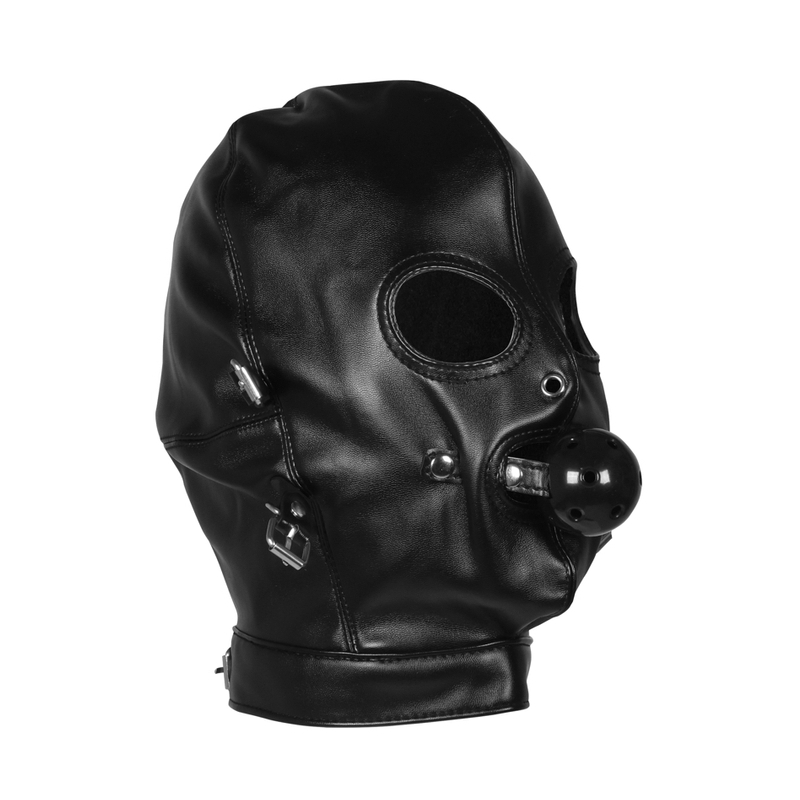 cagoule avec masque et baillon blind mask gag noire ouch 2