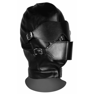 cagoule avec masque et baillon blind mask gag noire ouch