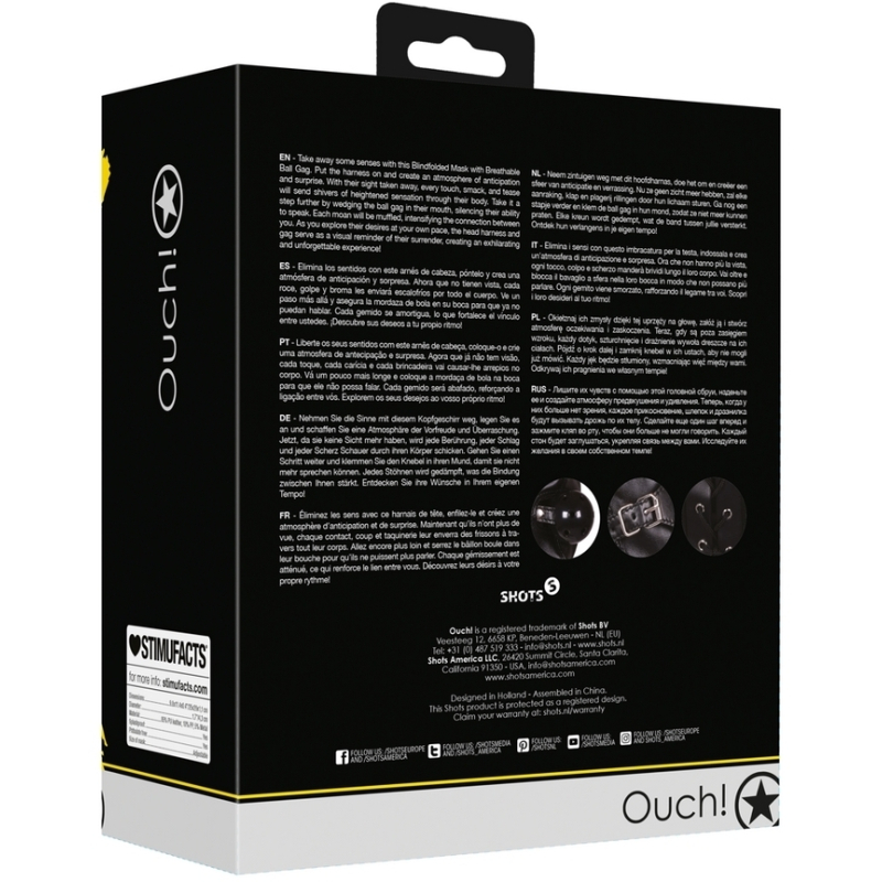 cagoule avec masque et baillon blind mask gag noire ouch 7