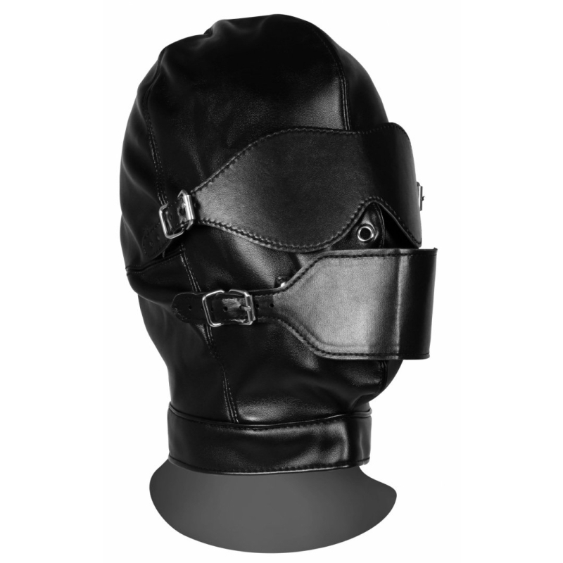 cagoule avec masque et baillon blind mask gag noire ouch
