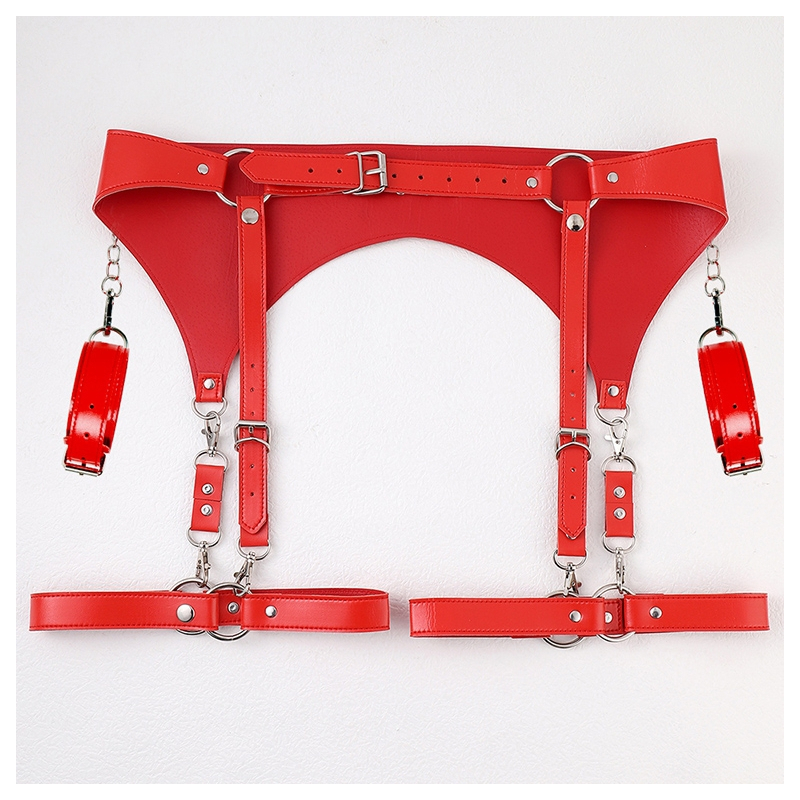 ceinture porte jarretelles et menottes rouge 2