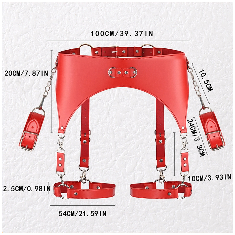 ceinture porte jarretelles et menottes rouge 5