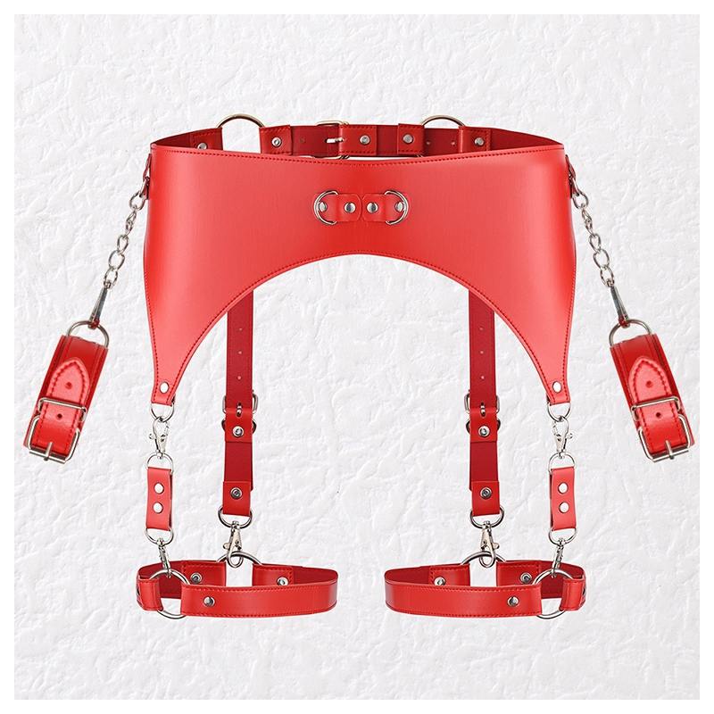 ceinture porte jarretelles et menottes rouge