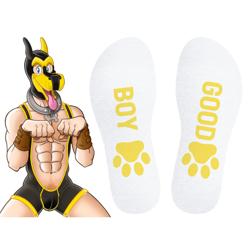 chaussettes good boy blanc jaune 2