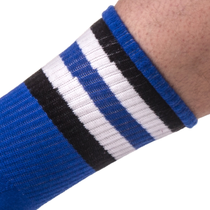 chaussettes half fetish stripes bleu noir blanc 1