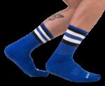 chaussettes half fetish stripes bleu noir blanc