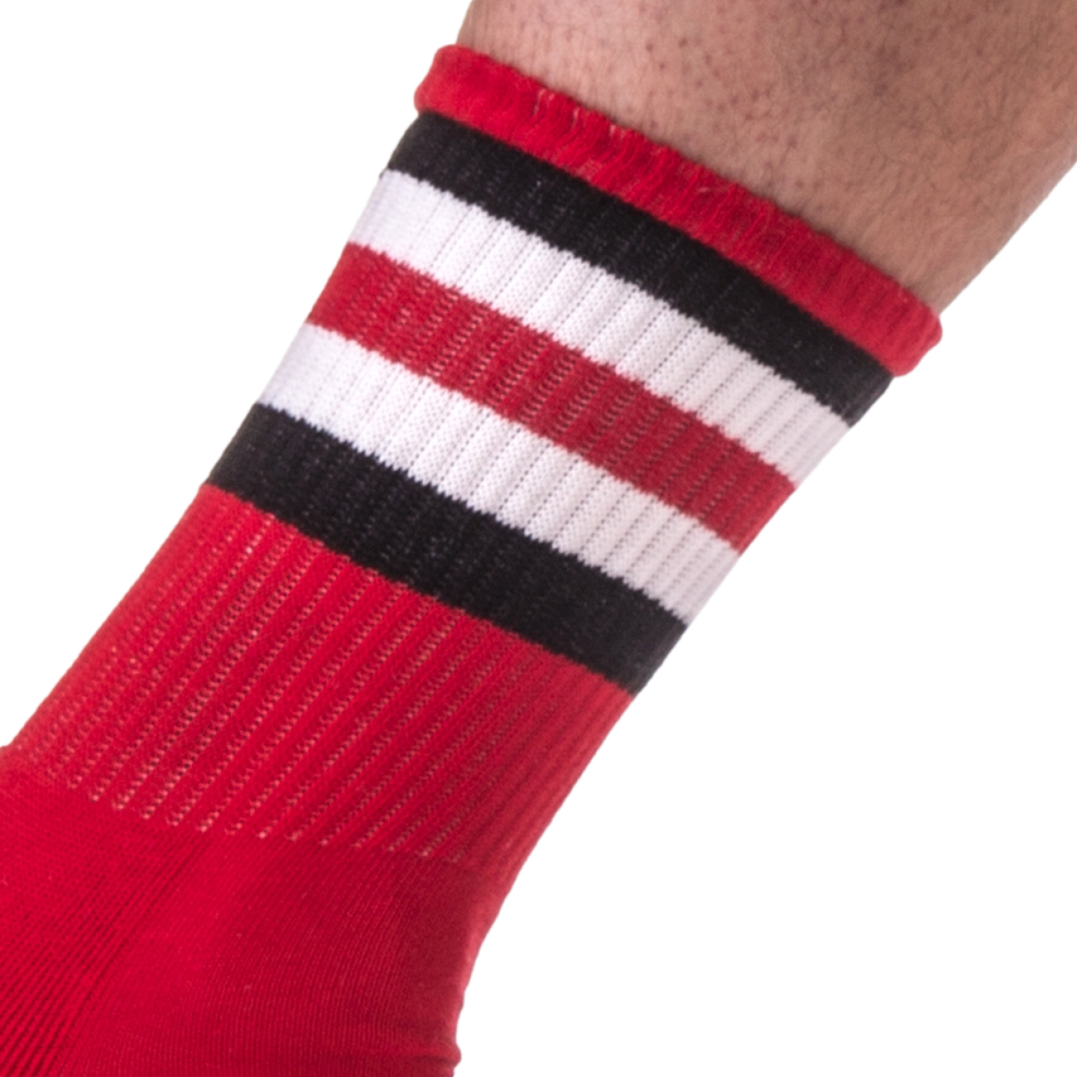chaussettes half socks stripes rouge noir blanc 1