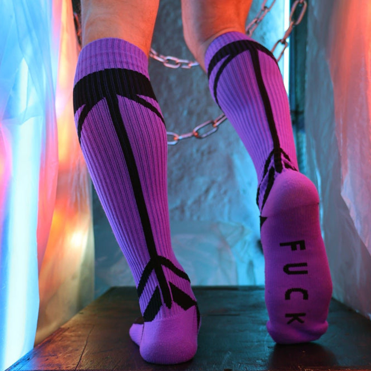 chaussettes hautes hybred socks violettes 1