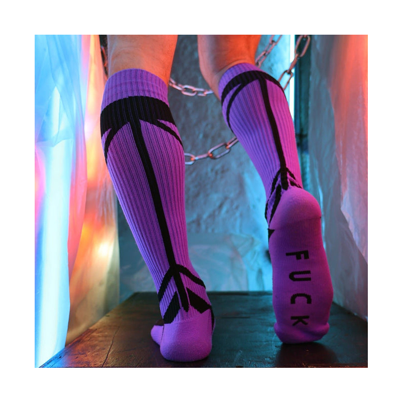 chaussettes hautes hybred socks violettes 1