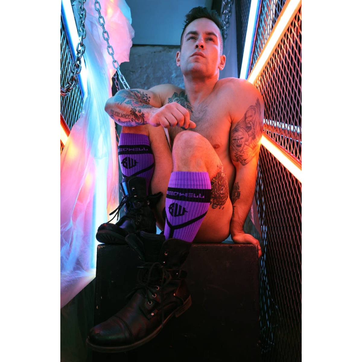 chaussettes hautes hybred socks violettes 3