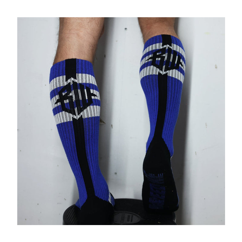 chaussettes hautes retro remix bleues 1