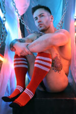 chaussettes hautes retro remix rouges 4
