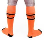 chaussettes hautes urban football socks orange neon 1