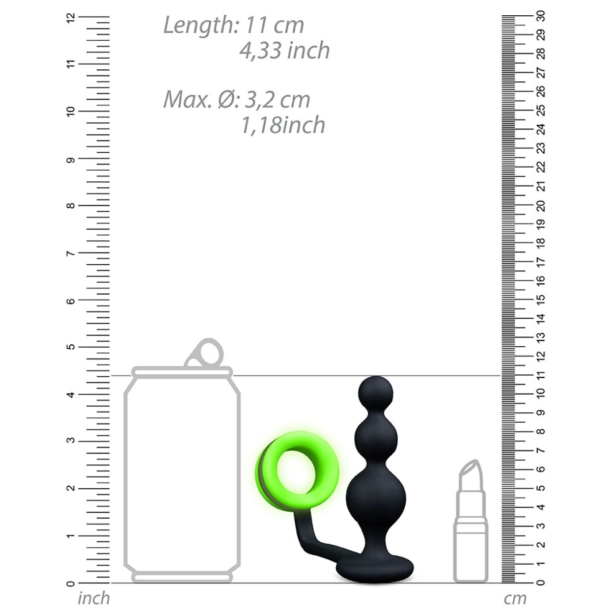 cockring plug phosphorescent beads glow 10 x 33cm 4