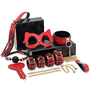 coffret bdsm luxury noir rouge 8 pieces