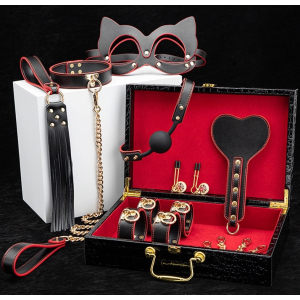 coffret sm bondage 8 pieces noir rouge