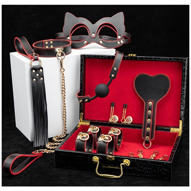 coffret sm bondage 8 pieces noir rouge